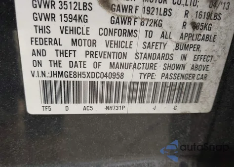 2013 Honda Fit Sport из США, поврежденный, VIN JHMGE8H5XDC040958